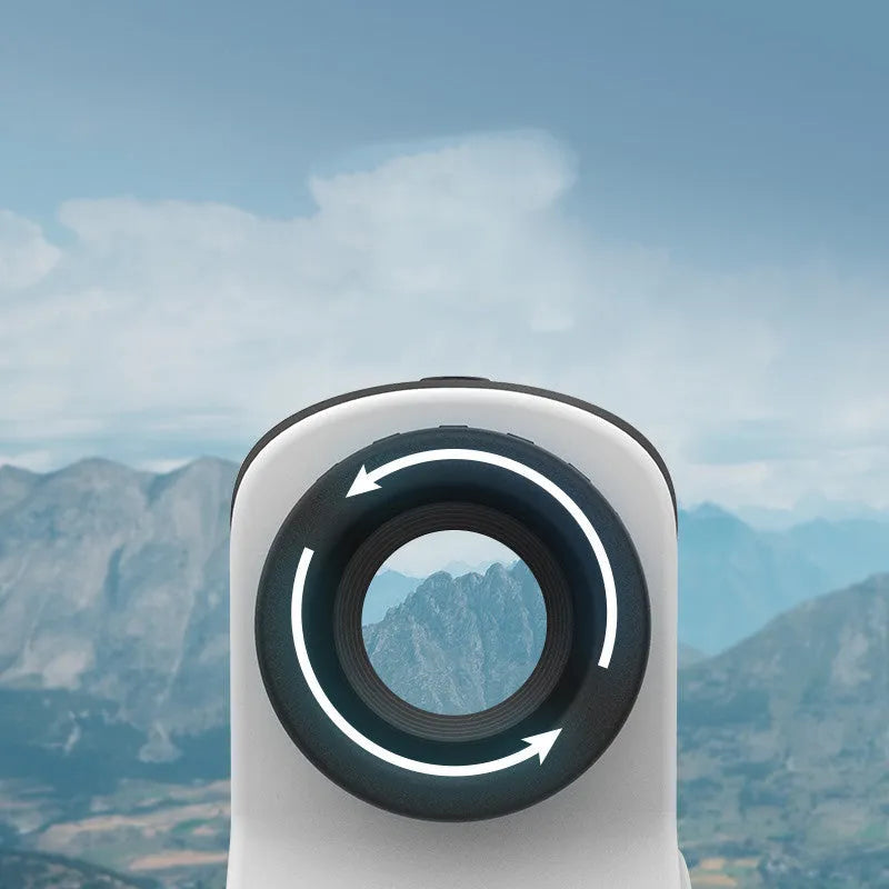 Outdoor golf laser rangefinder telescope showing distance measurement up to 1500 metres