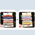 Children's hair accessories set showing autumn colour rings and dark macaron style clips