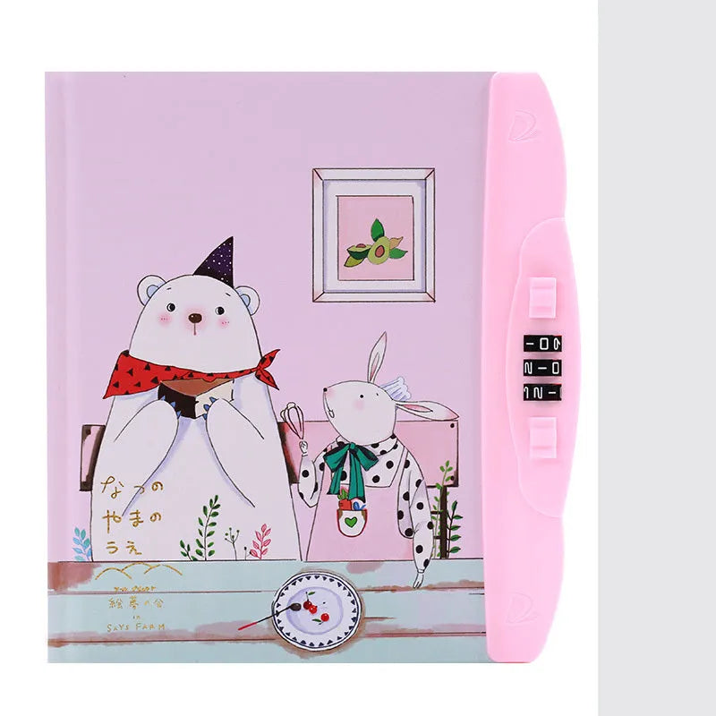 Children's lockable codebook diary with colourful cartoon cover, car line binding