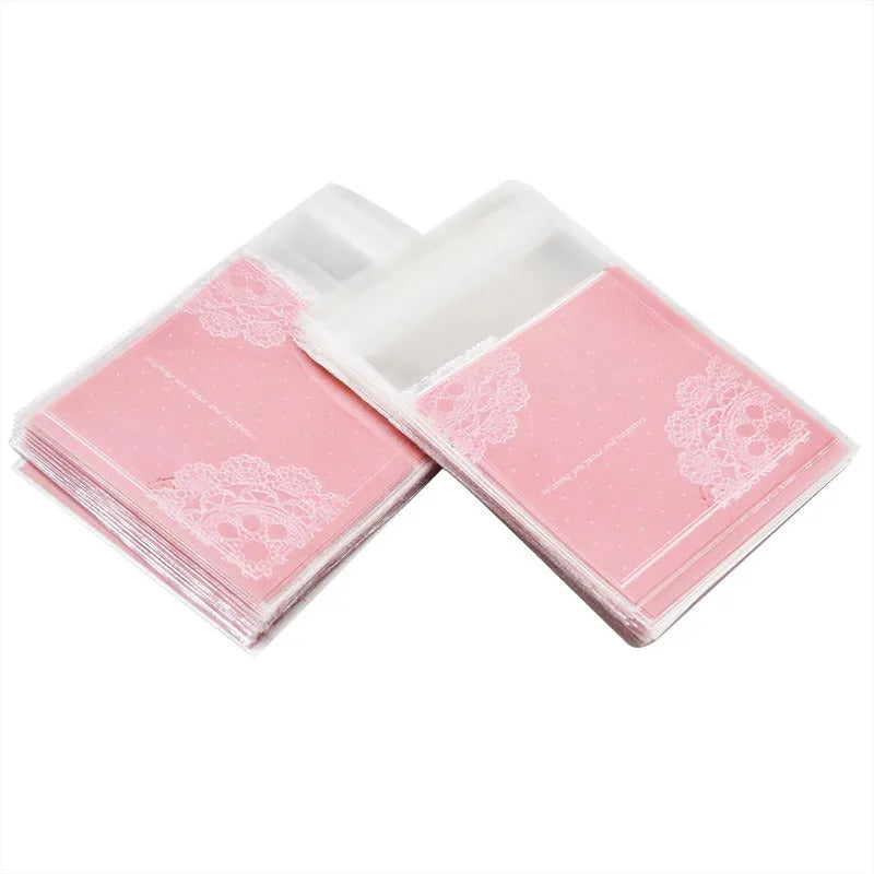 Pink self-adhesive plastic packaging bags for handmade soap with UV printed finish
