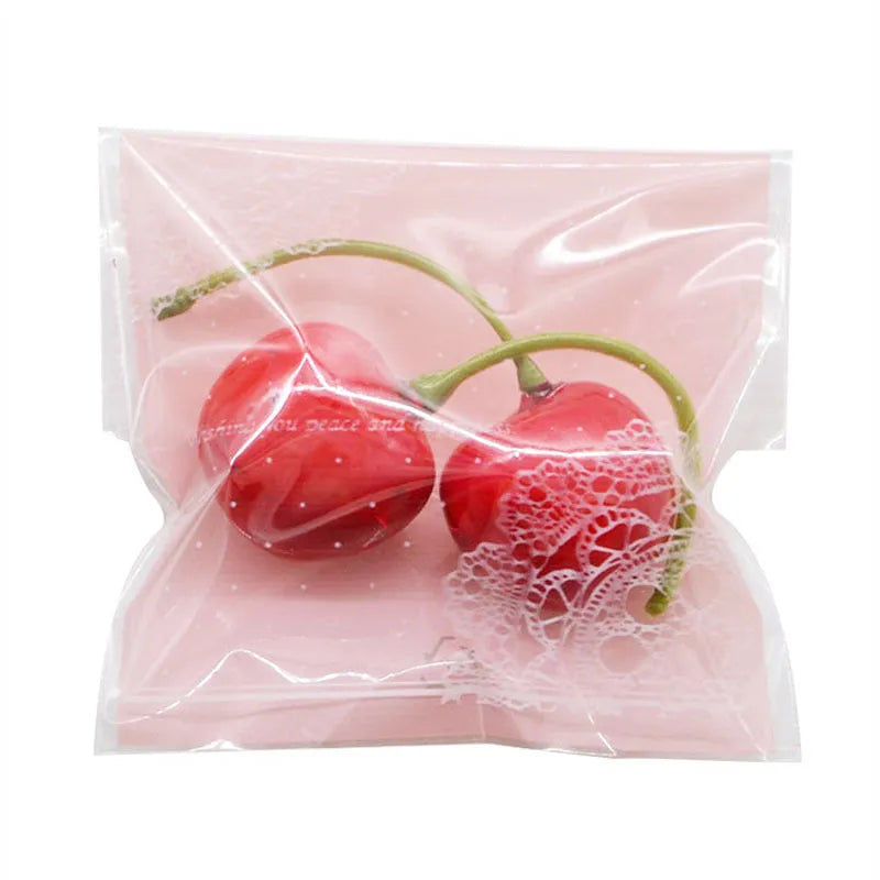 Pink self-adhesive plastic packaging bags for handmade soap with UV printed finish