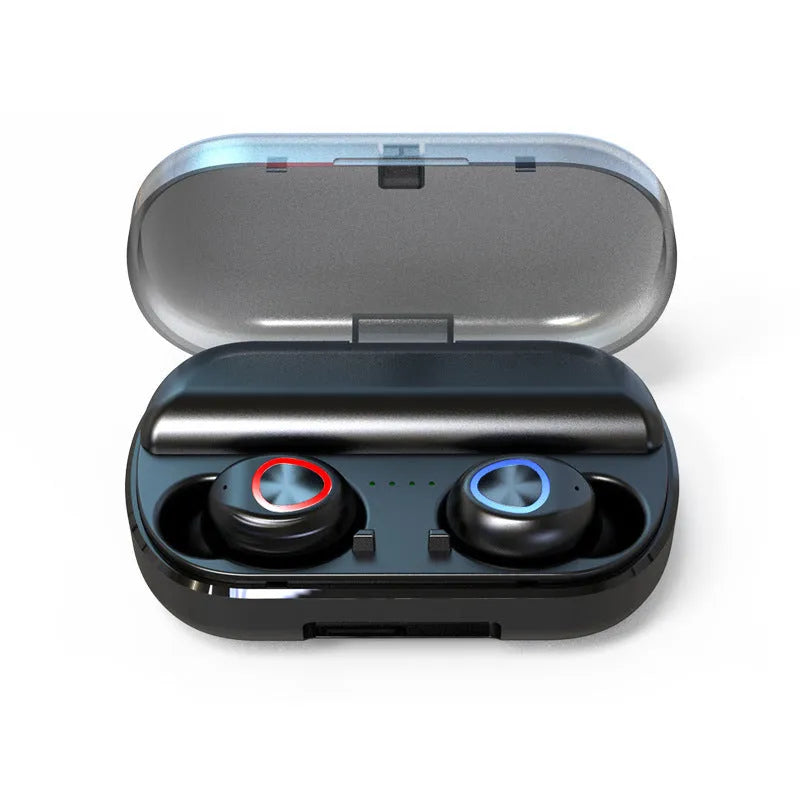 Black sports wireless Bluetooth headset with V8 earphone shell and Bluetooth 5.0 stereo earplug design