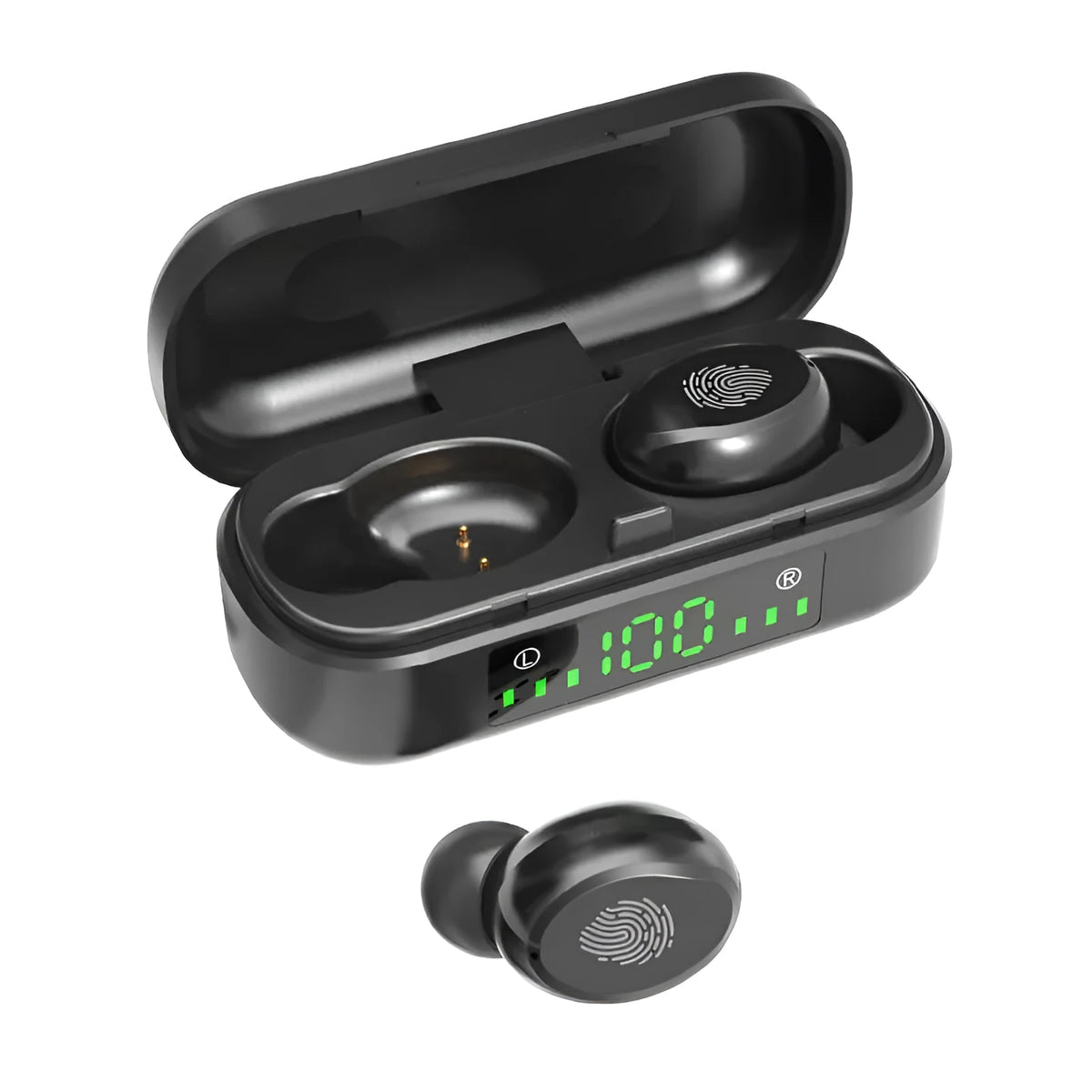 Black sports wireless Bluetooth headset with V8 earphone shell and Bluetooth 5.0 stereo earplug design