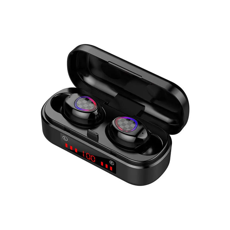 Black sports wireless Bluetooth headset with V8 earphone shell and Bluetooth 5.0 stereo earplug design
