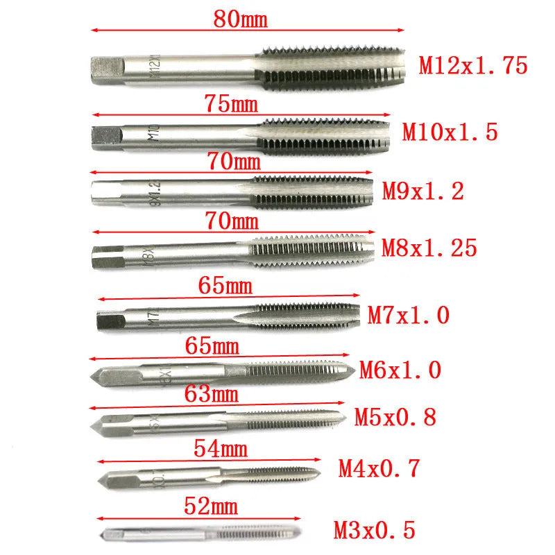 20-piece metric tap and die hand tool set with alloy steel construction