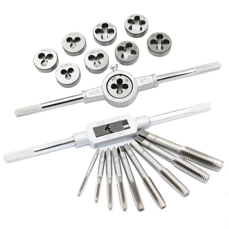 20-piece metric tap and die hand tool set with alloy steel construction