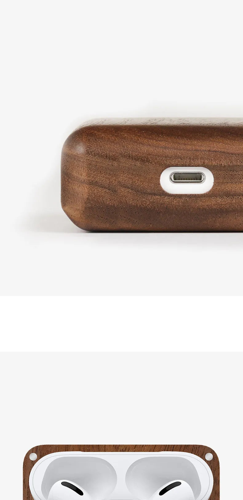 Solid wood Bluetooth earphone sleeve in bamboo finish with lanyard for wireless earphone case protection