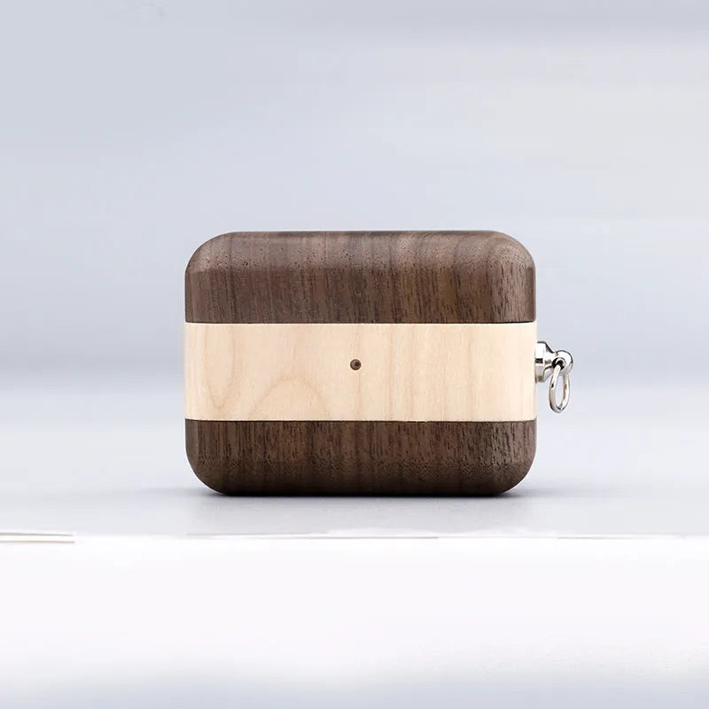 Solid wood Bluetooth earphone sleeve in bamboo finish with lanyard for wireless earphone case protection