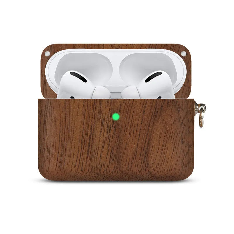Solid wood Bluetooth earphone sleeve in bamboo finish with lanyard for wireless earphone case protection