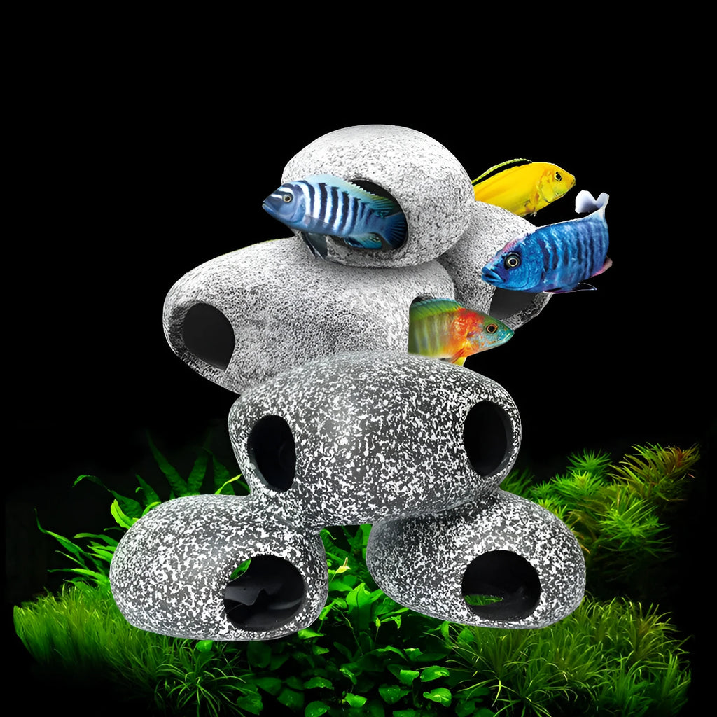 Houyi ceramic aquarium and pond decorative stone in S, M, L or XL, supplied as a cichlid tin