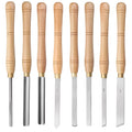 High-end 8-piece wooden box containing chrome vanadium steel wood turning tools.