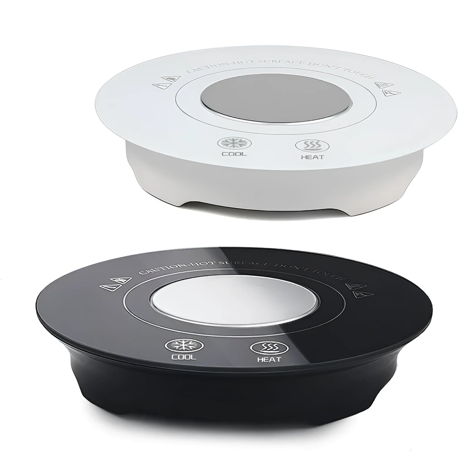 Black and white hot and cold coaster with USB cable for beverage temperature control