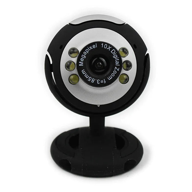USB computer webcam with ring of six built-in LED lights around the lens