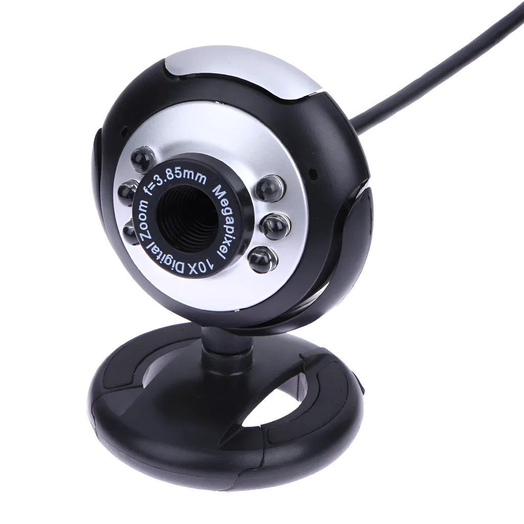 USB computer webcam with ring of six built-in LED lights around the lens