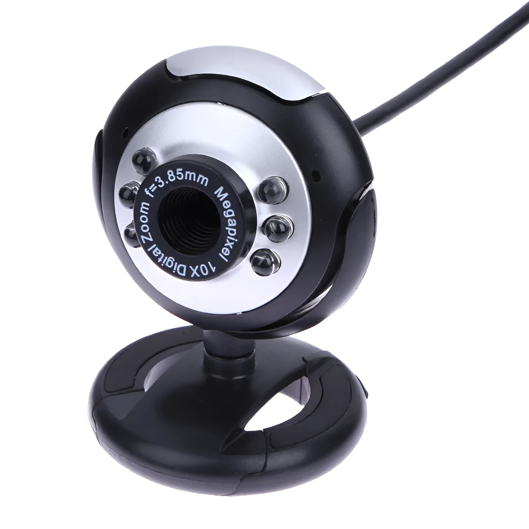 USB computer webcam with ring of six built-in LED lights around the lens