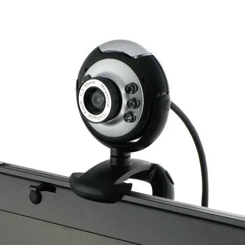 USB computer webcam with ring of six built-in LED lights around the lens
