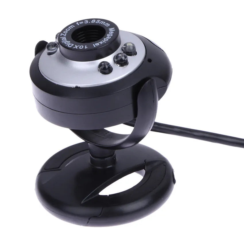 USB computer webcam with ring of six built-in LED lights around the lens
