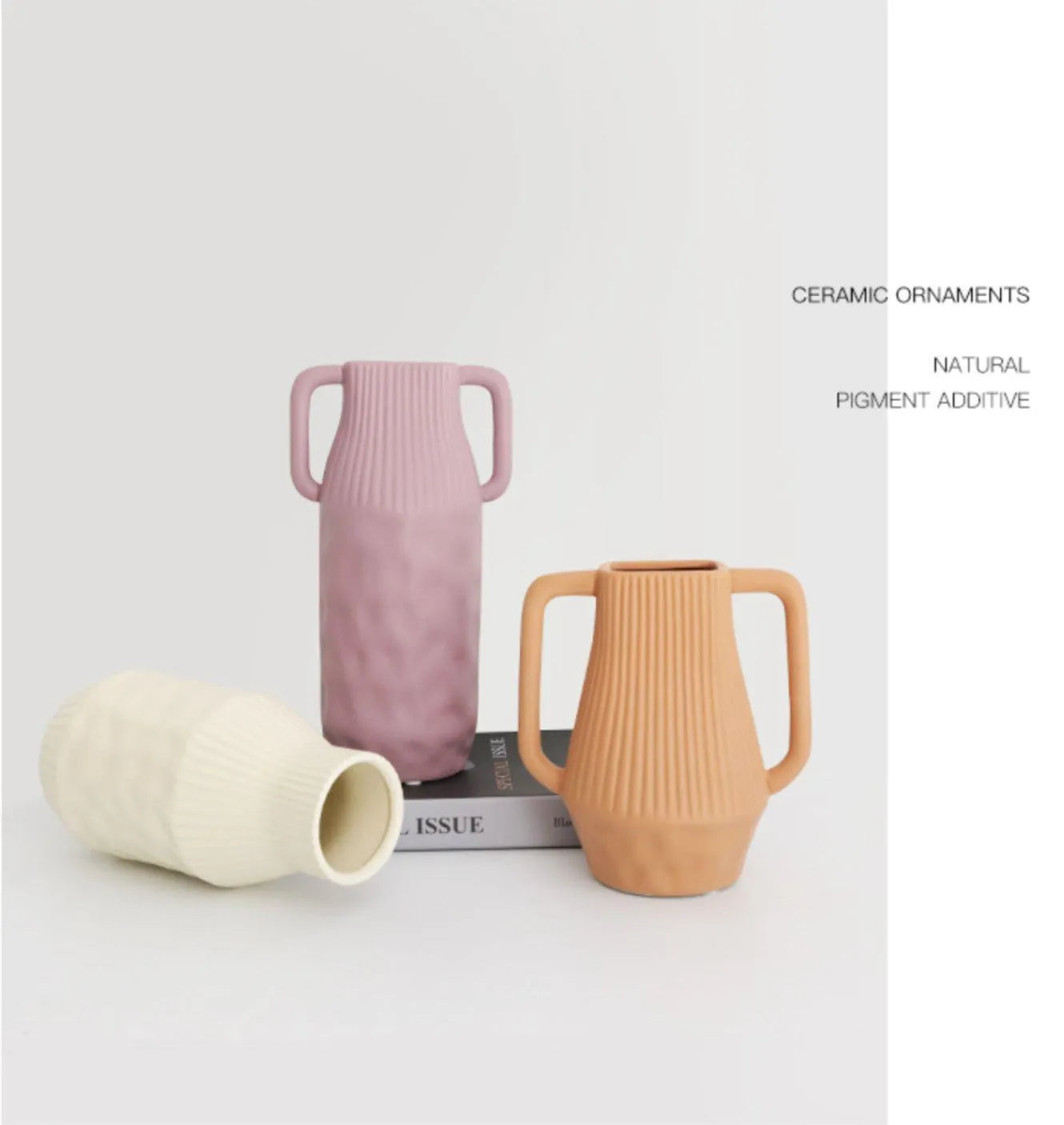 Hammer-shaped ceramic vase with Nordic Morandi design in colour glaze finish