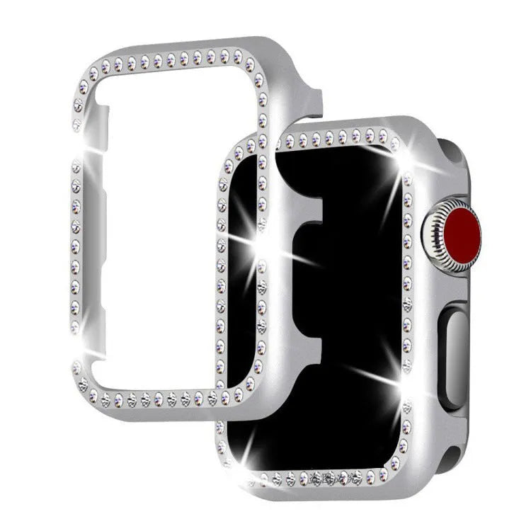 Aluminium alloy Apple Watch protective case with diamond frame in silver, black, rose gold, rose pink and gold colours