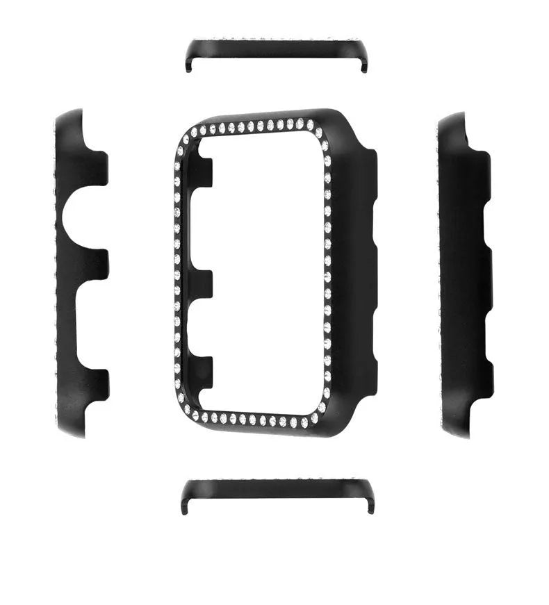 Aluminium alloy Apple Watch protective case with diamond frame in silver, black, rose gold, rose pink and gold colours