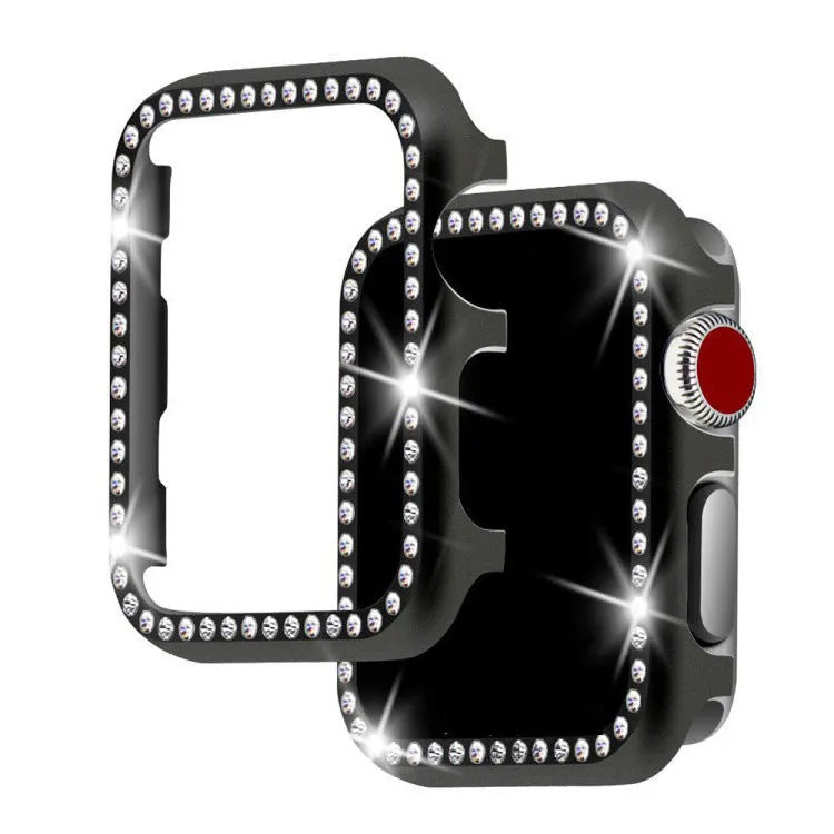 Aluminium alloy Apple Watch protective case with diamond frame in silver, black, rose gold, rose pink and gold colours