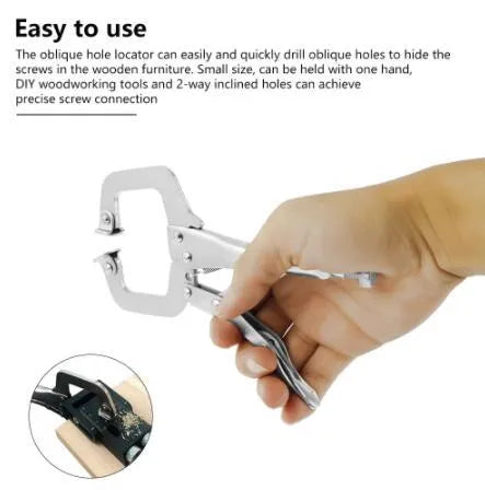 Black aluminium woodworking dowelling jig with drill bits and sleeves for precise hole alignment.