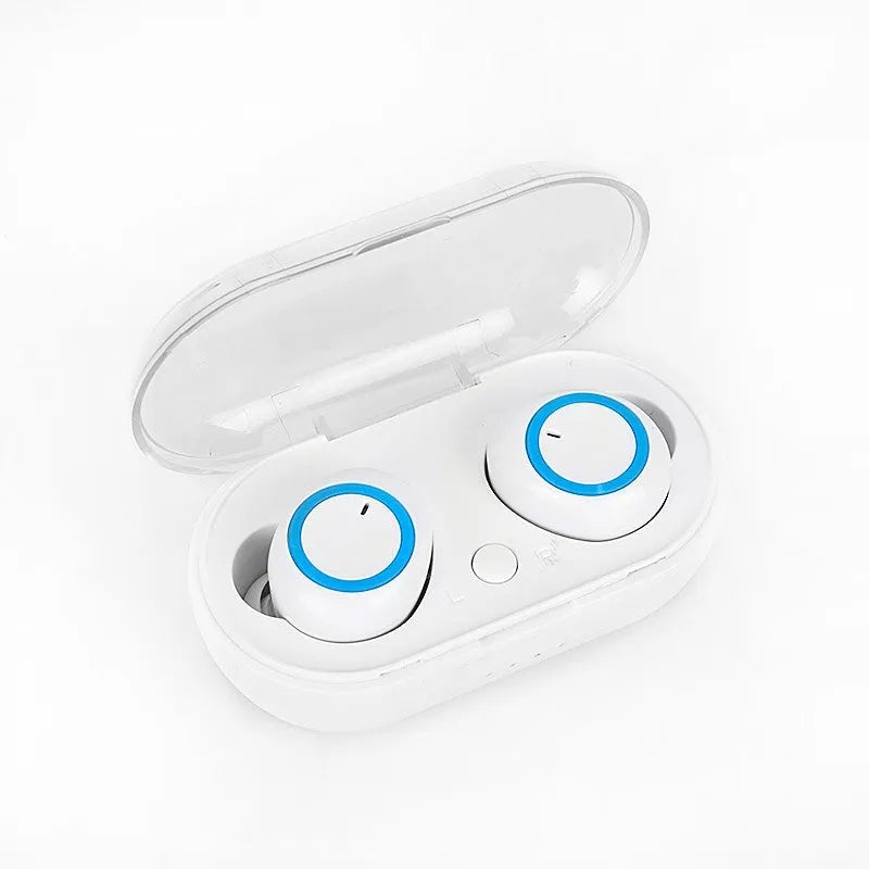 True wireless Bluetooth earbuds in black with red accent, showing earplug design with no connecting cable