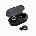 True wireless Bluetooth earbuds in black with red accent, showing earplug design with no connecting cable