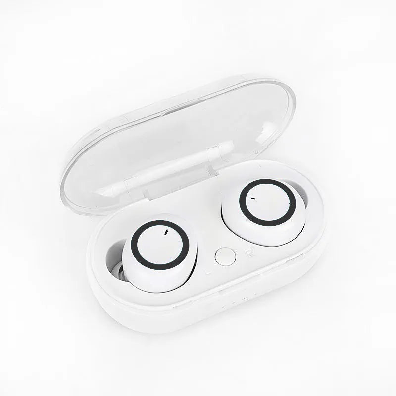 True wireless Bluetooth earbuds in black with red accent, showing earplug design with no connecting cable