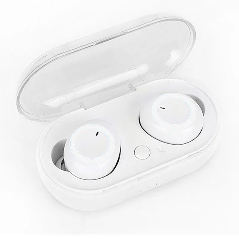 True wireless Bluetooth earbuds in black with red accent, showing earplug design with no connecting cable