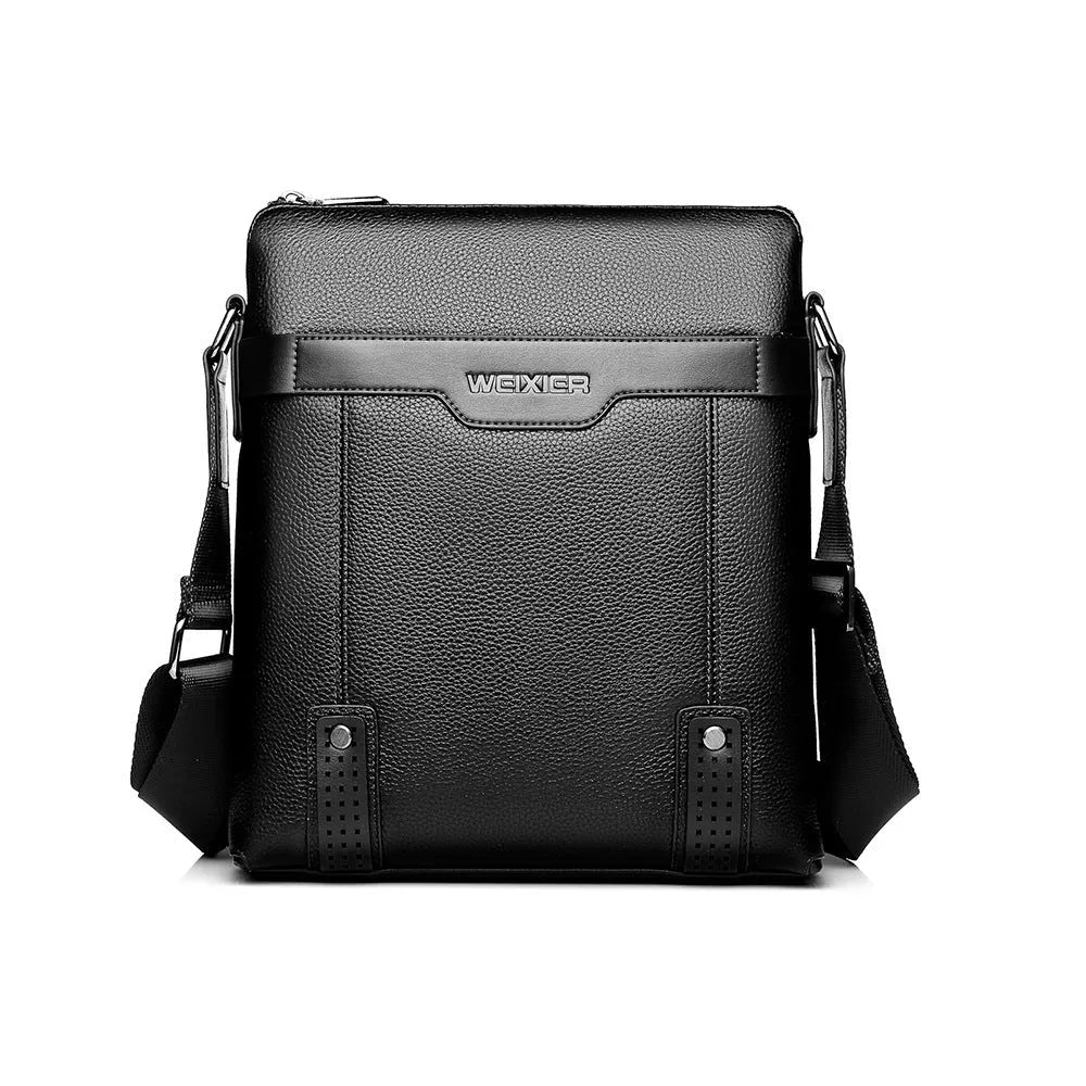 Men's medium shoulder bag in PU leather with zipper opening and square shape