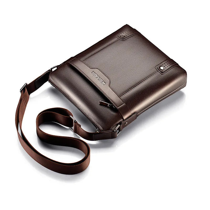 Men's medium shoulder bag in PU leather with zipper opening and square shape