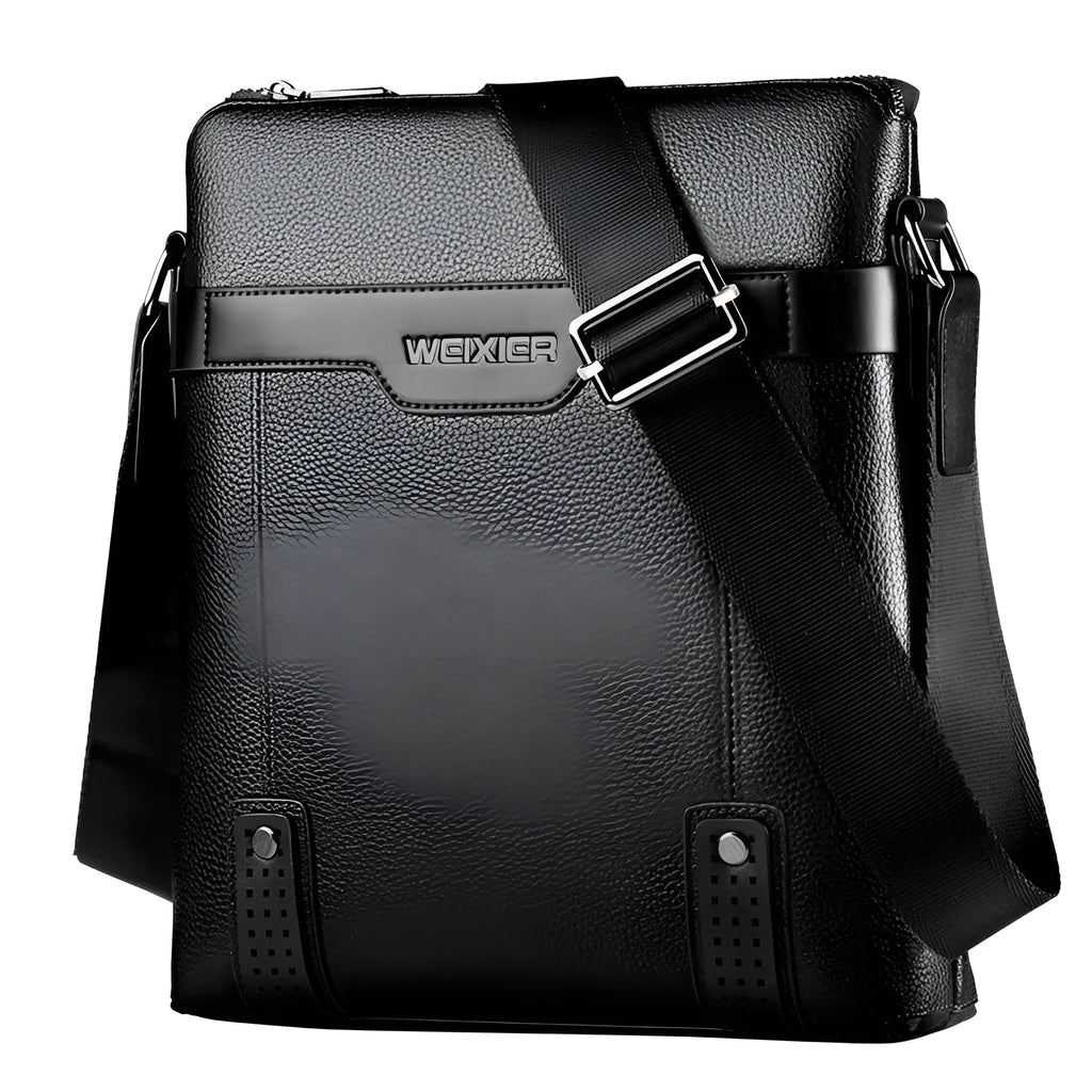 Men's medium shoulder bag in PU leather with zipper opening and square shape