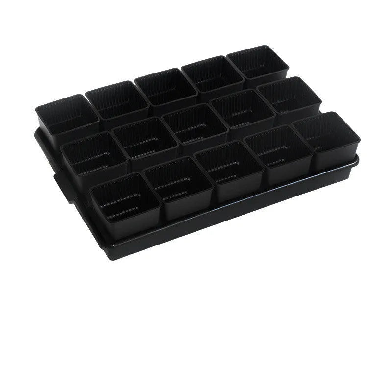 Meishi Controlled Root plastic flower pot set showing tray with multiple basins in black and white colours
