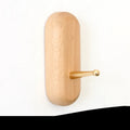 Beech wood adhesive wall hook with brass hardware showing round, capsule, oval, diamond and square shapes
