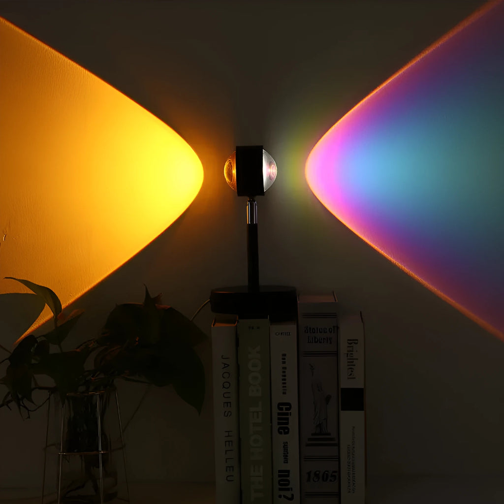 Black USB dual-head sunset projection lamp with touch control measuring 140x240mm