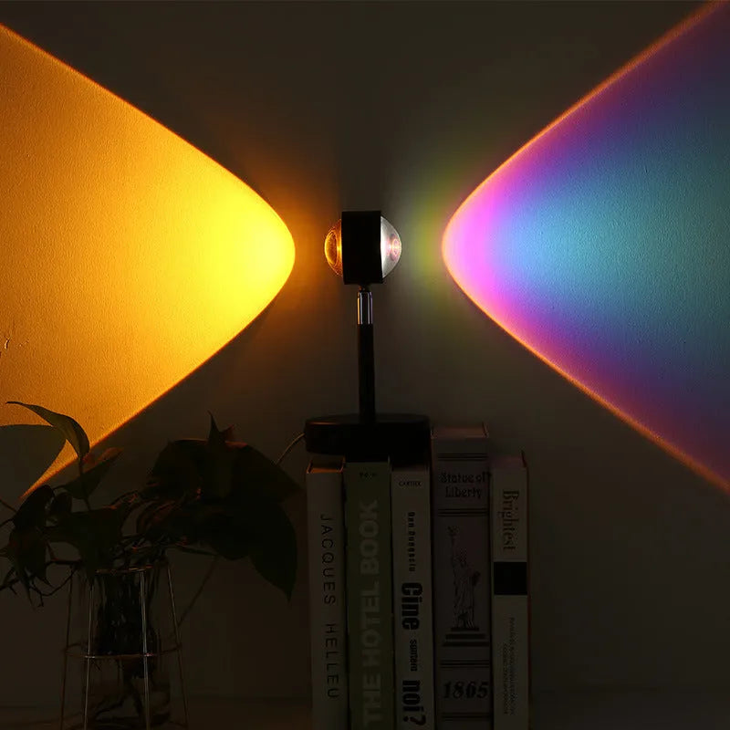 Black USB dual-head sunset projection lamp with touch control measuring 140x240mm