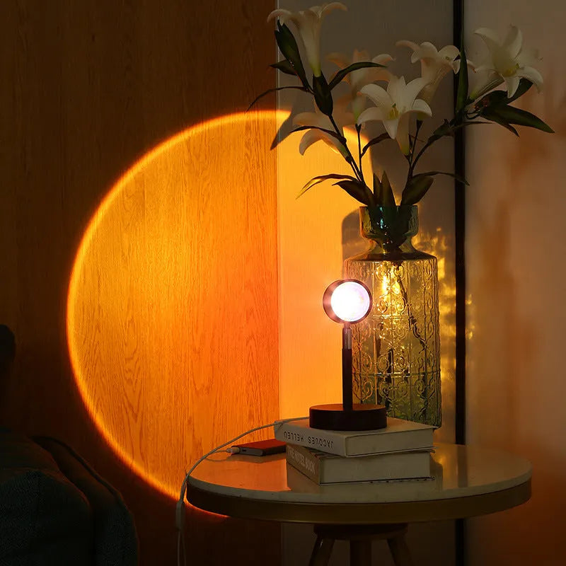Black USB dual-head sunset projection lamp with touch control measuring 140x240mm