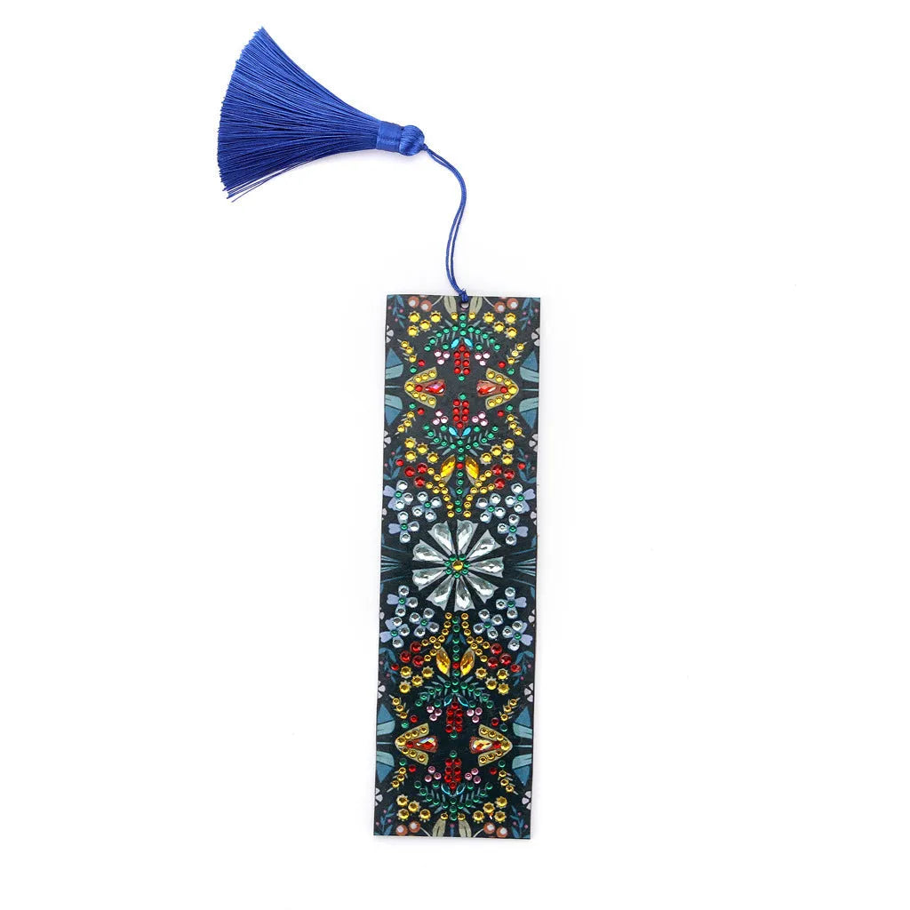 Leather bookmark with diamond embroidered mandala flower pattern handmade craft ornament