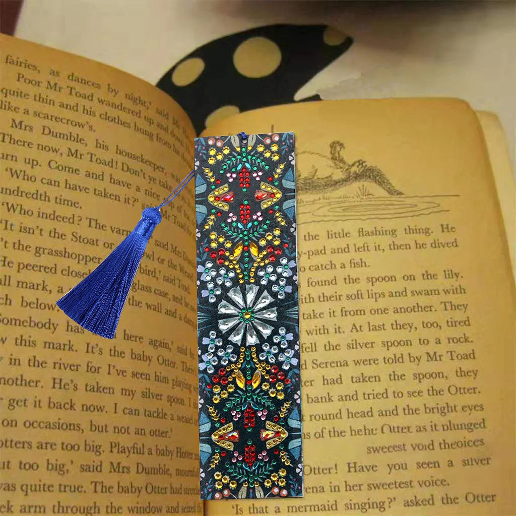 Leather bookmark with diamond embroidered mandala flower pattern handmade craft ornament
