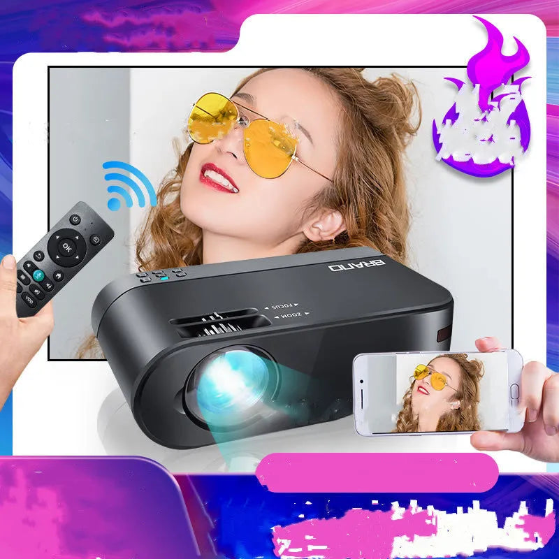 Portable wireless projector with 8K Blu-ray lens for daytime viewing and AI voice control