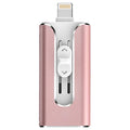 Metal USB flash drive with Lightning and USB ports in black, silver, or gold colours