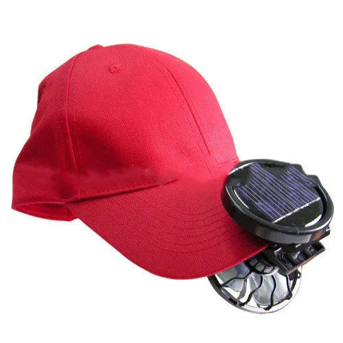 Black solar clip-on fan for outdoor cooling during camping and fishing trips