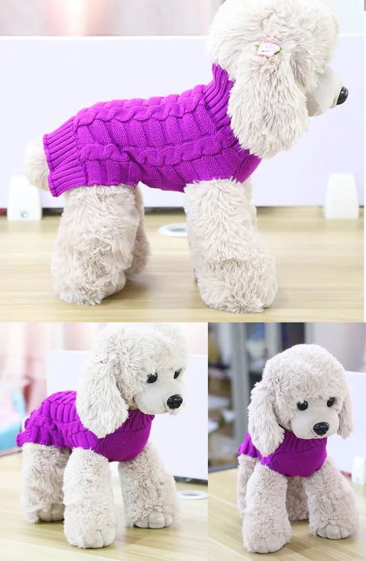 Blue cashmere twisted rope dog sweater on a mannequin, showing textured knit and standard pet clothing shape.