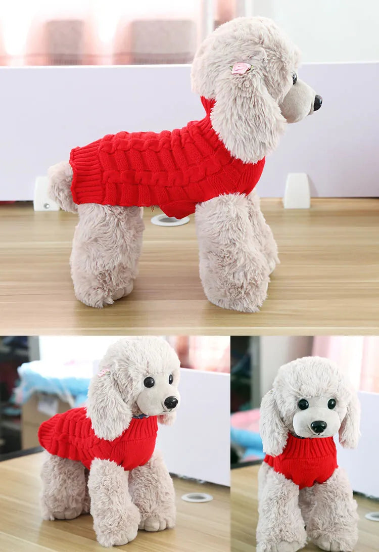 Blue cashmere twisted rope dog sweater on a mannequin, showing textured knit and standard pet clothing shape.