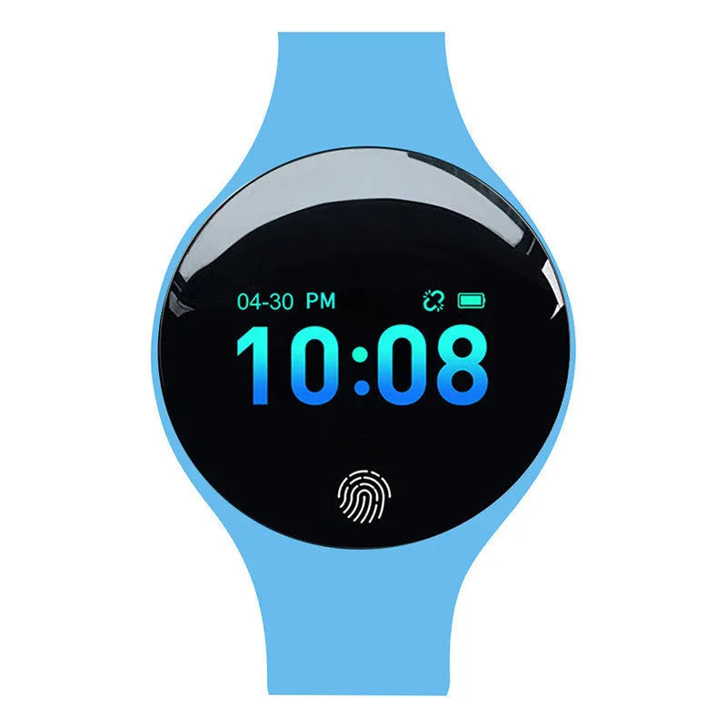 Smart watch with vibrating alarm and Bluetooth pedometer on wrist, showing 37mm dial and coloured strap options