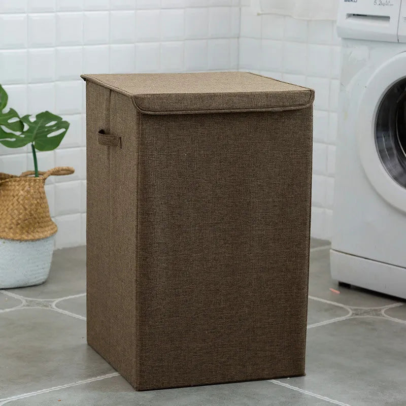 Washable cotton linen fabric clothes sorting box with lid in beige colour