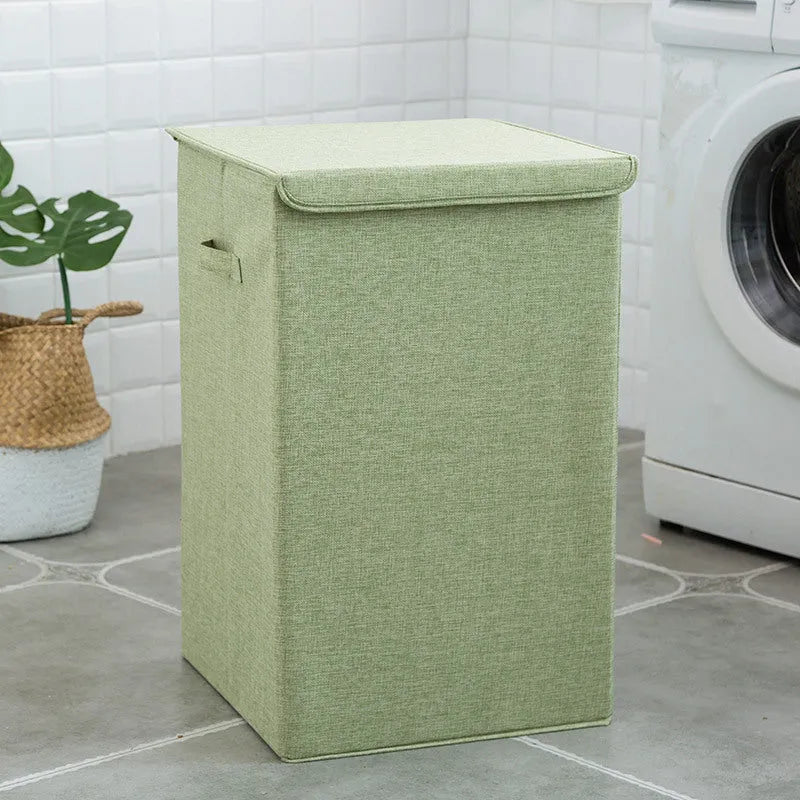 Washable cotton linen fabric clothes sorting box with lid in beige colour