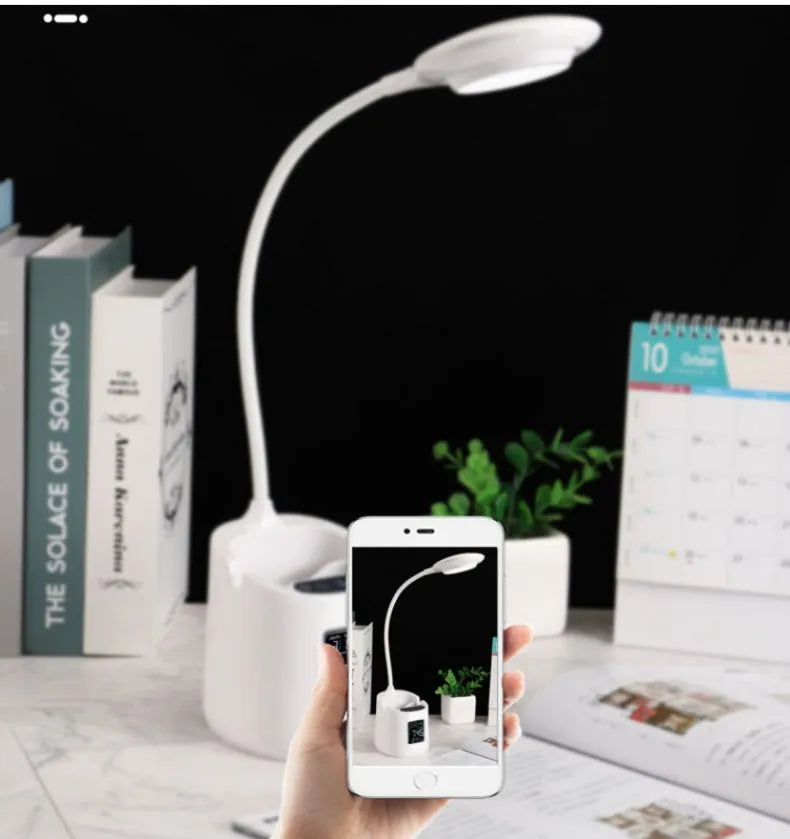 White USB desk lamp with touch control for study and reading