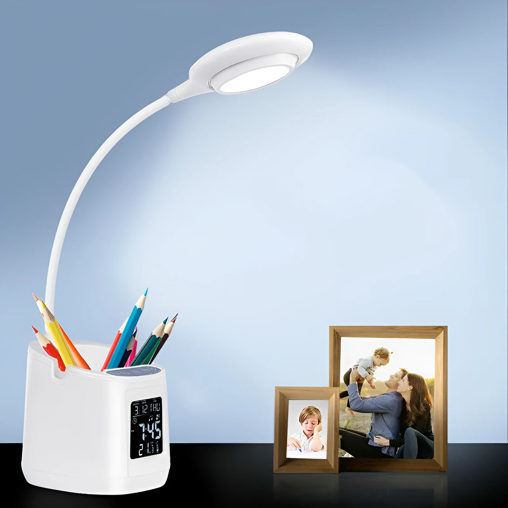 White USB desk lamp with touch control for study and reading